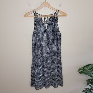 WHBM Beaded Caged Neckline Dress with Elastic Waist Black White Print Small